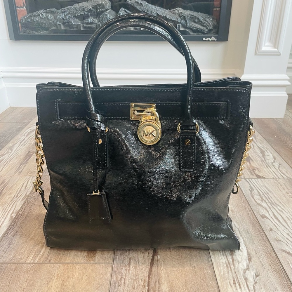 Michael Kors Black Patent Leather Satchel with Gold Hardware - Picture 2 of 8